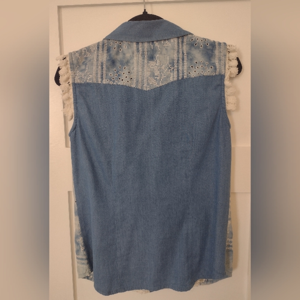 Exotic Jeans Desigual Denim & Lace Button Up Blouse - Picture 2 of 5